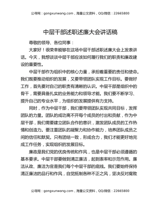 中层干部述职述廉大会讲话稿