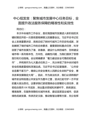 中心组发言：聚焦城市发展中心任务目标，全面提升政法服务保障的精准性和实效性