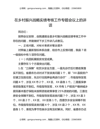 乡村振兴战略实绩考核专题会上的讲话