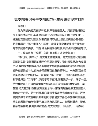 党支部书记关于支部规范化建设研讨发言材料