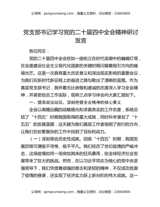 党支部书记学习党的二十届四中全会精神研讨发言