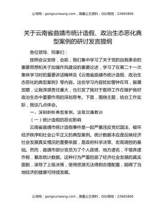 关于云南省曲靖市统计造假、政治生态恶化典型案例的研讨发言提纲：以医师之责，守政治生态净土