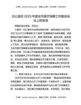 办公室在2025年度全市医疗保障工作推进会议上的发言