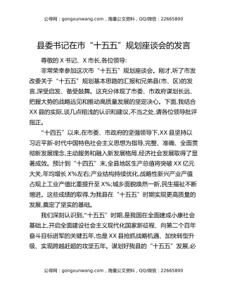 县委书记在市“十五五”规划座谈会的发言