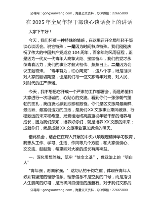 在2025年全局年轻干部谈心谈话会上的讲话