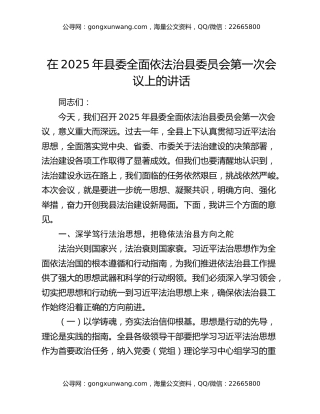 在2025年县委全面依法治县委员会第一次会议上的讲话