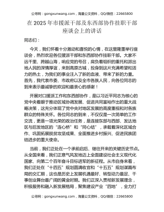 在2025年市援派干部及东西部协作挂职干部座谈会上的讲话
