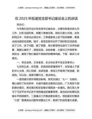 在2025年街道党支部书记座谈会上的讲话（3）