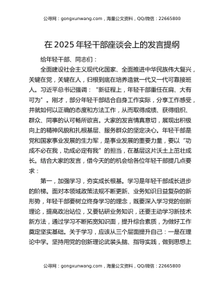 在2025年轻干部座谈会上的发言提纲