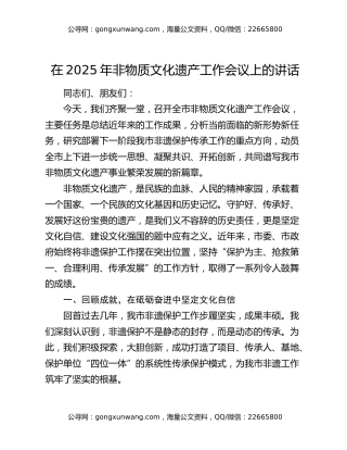 在2025年非物质文化遗产工作会议上的讲话
