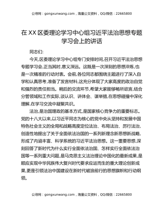 在XX区委理论学习中心组习近平法治思想专题学习会上的讲话（2）