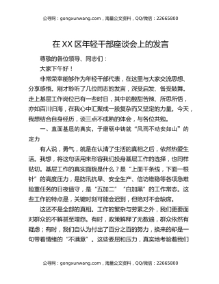 在XX区年轻干部座谈会上的发言