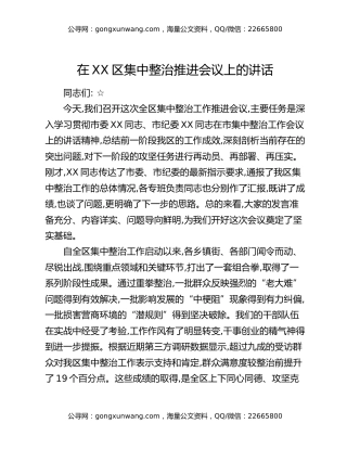 在XX区集中整治推进会议上的讲话
