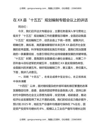在XX县“十五五”规划编制专题会议上的讲话