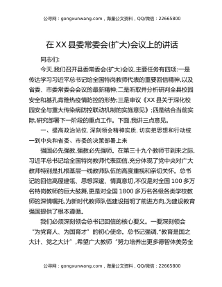 在XX县委常委会(扩大)会议上的讲话（2）