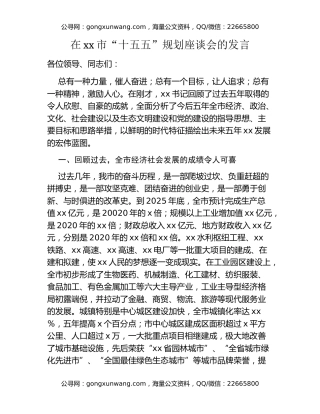 在xx市“十五五”规划座谈会的发言