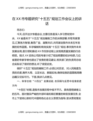 在XX市专题研究“十五五”规划工作会议上的讲话_1