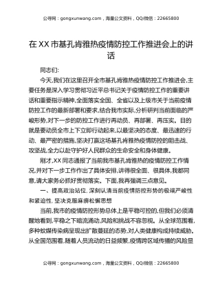 在XX市基孔肯雅热疫情防控工作推进会上的讲话