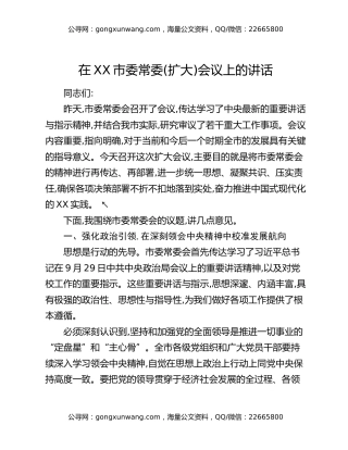 在XX市委常委(扩大)会议上的讲话（2）