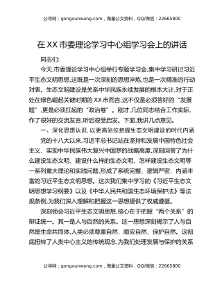 在XX市委理论学习中心组学习会上的讲话