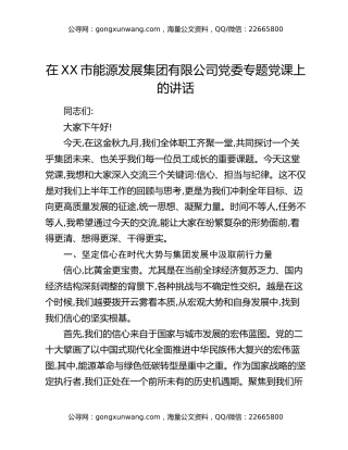 在XX市能源发展集团有限公司党委专题党课上的讲话
