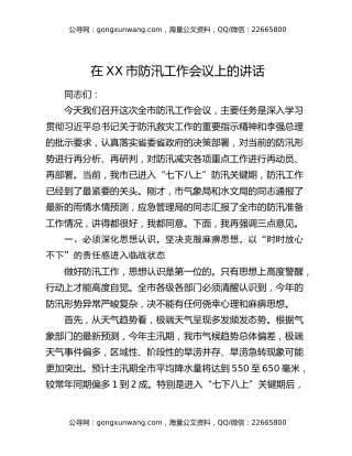 在XX市防汛工作会议上的讲话