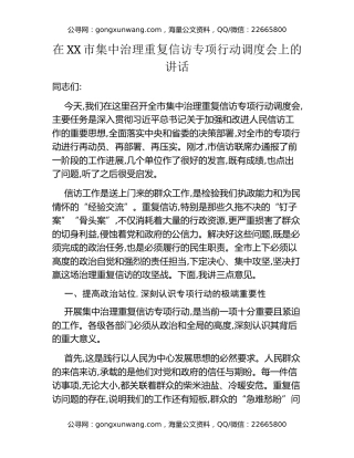 在XX市集中治理重复信访专项行动调度会上的讲话