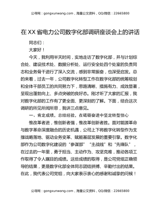 在XX省电力公司数字化部调研座谈会上的讲话（2）