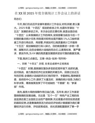 在XX镇2025年度全镇统计工作会议上的讲话