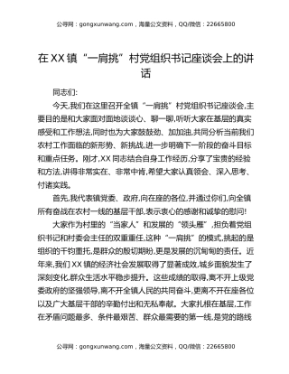 在XX镇“一肩挑”村党组织书记座谈会上的讲话