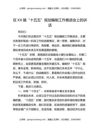 在XX镇“十五五”规划编制工作推进会上的讲话