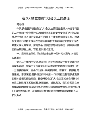 在XX镇党委(扩大)会议上的讲话_1