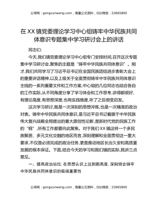 在XX镇党委理论学习中心组铸牢中华民族共同体意识专题集中学习研讨会上的讲话(2)