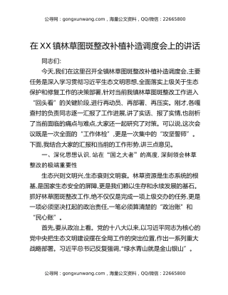 在XX镇林草图斑整改补植补造调度会上的讲话