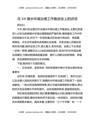 在XX镇水环境治理工作推进会上的讲话