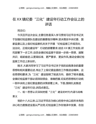 在XX镇纪委“三化”建设年行动工作会议上的讲话