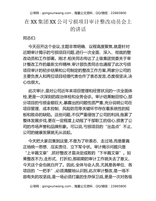 在XX集团XX公司亏损项目审计整改动员会上的讲话