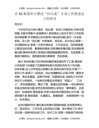 在XX集团审计整改“回头看”专项工作推进会上的讲话