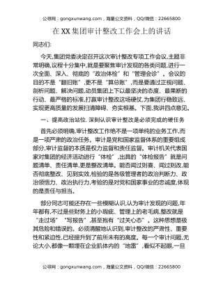 在XX集团审计整改工作会上的讲话