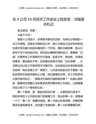 在X公司10月经济工作会议上的发言：冷链逐光札记