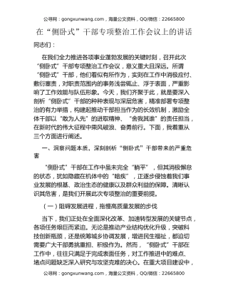 在“侧卧式”干部专项整治工作会议上的讲话