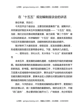 在“十五五”规划编制座谈会的讲话