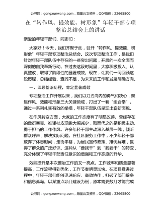 在“转作风、提效能、树形象”年轻干部专项整治总结会上的讲话