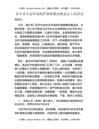 在中央生态环境保护督察整改推进会上的讲话