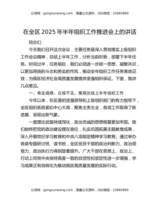 在全区2025年半年组织工作推进会上的讲话（2）