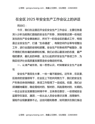 在全区2025年安全生产工作会议上的讲话