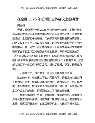 在全区2025年总河长全体会议上的讲话