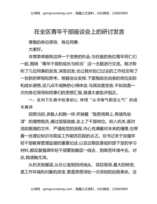 在全区青年干部座谈会上的研讨发言