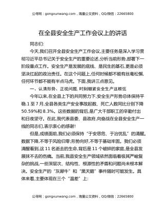 在全县安全生产工作会议上的讲话（3）