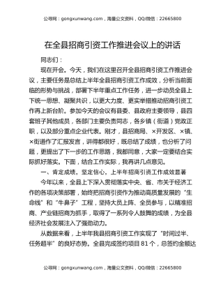 在全县招商引资工作推进会议上的讲话（2）